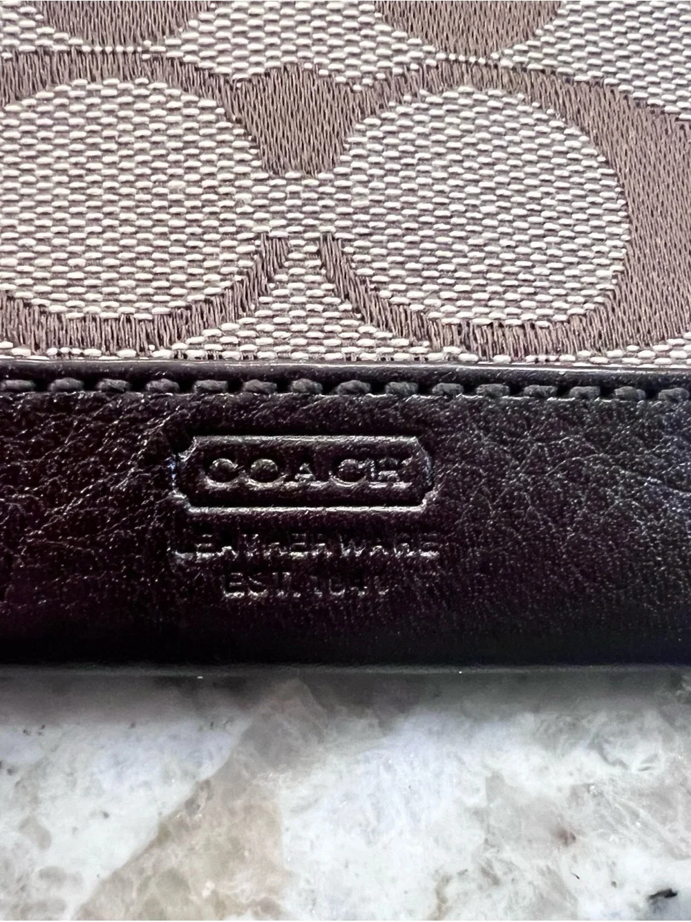 Coach Brown Signature Card & Key Holder with Leather Trim